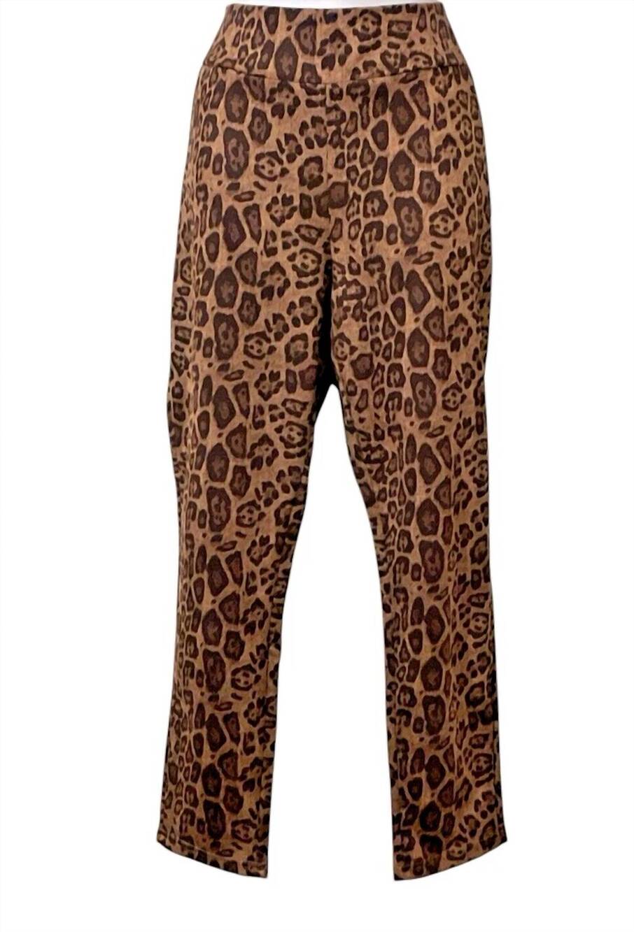 NEW CHARLIE PAIGE women's pull on pants with pockets in brown/animal print